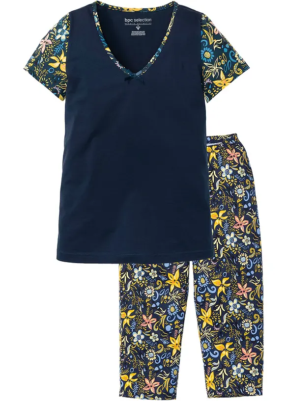 Capri Pyjama mit kurzen Ärmeln in blau von vorne - bonprix