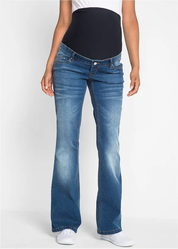 Umstandsjeans in Kurz-und Langgrößen, Bootcut in blau von vorne - bonprix