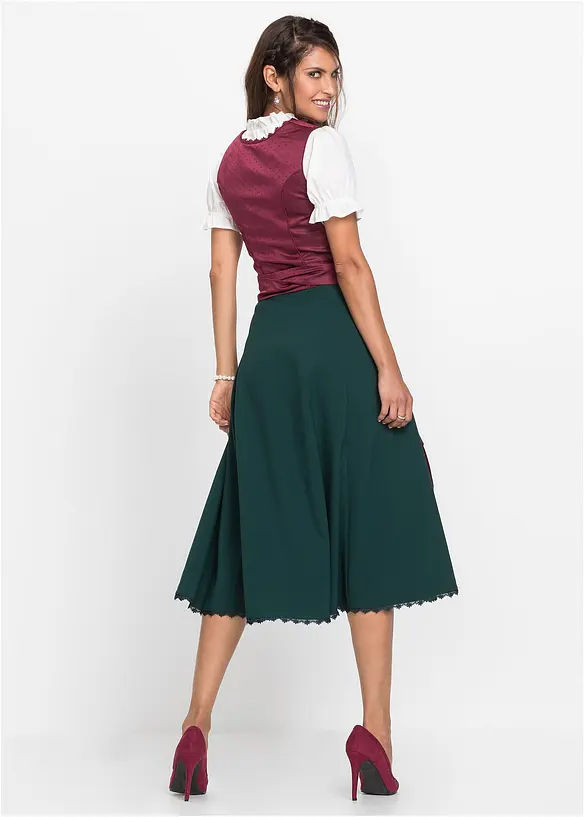 Dirndl mit bestickter Satin-Schürze (2-tlg.Set) in rot von hinten (Totalaufnahme) - bonprix