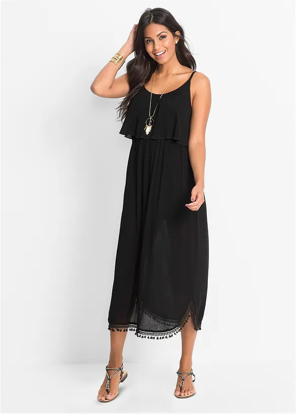 Maxikleid aus strukturierter Viskose in schwarz von vorne (Totalaufnahme) - bonprix Maxikleid aus strukturierter Viskose in schwarz von vorne (Totalaufnahme) - bonprix