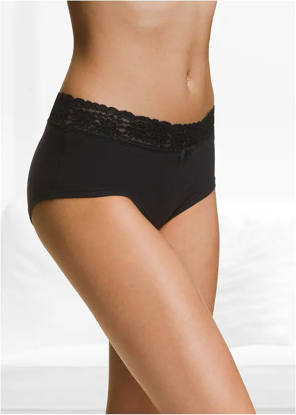 Maxipanty mit weicher Bio-Baumwolle und Spitze (4er Pack) in schwarz von vorne - bonprix