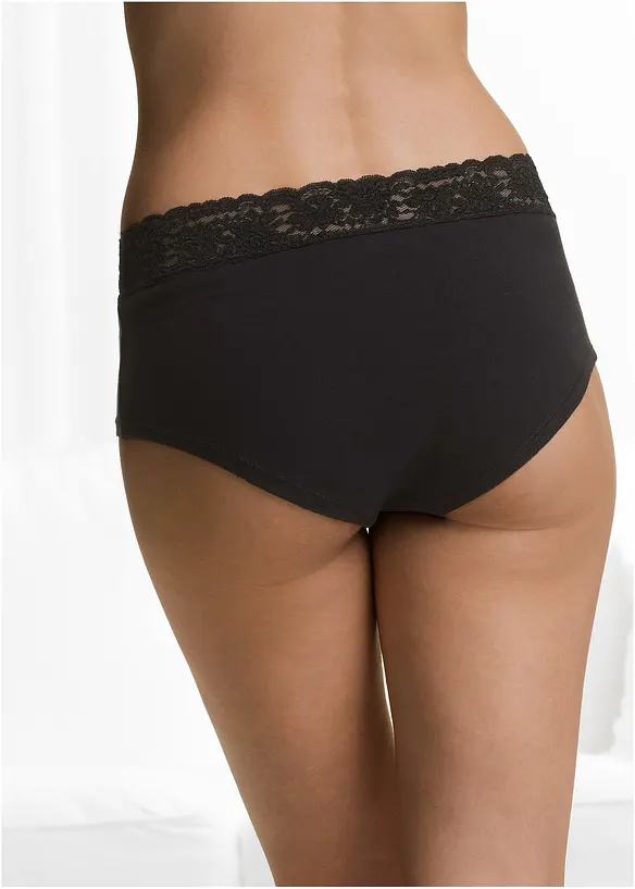Maxipanty mit weicher Bio-Baumwolle und Spitze (4er Pack) in schwarz von hinten - bonprix