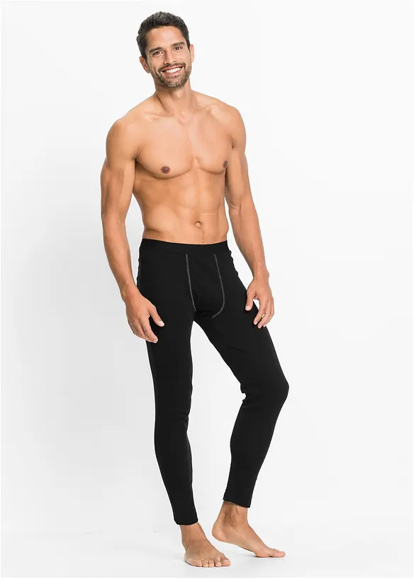 Unterhose aus gerippter Baumwolle mit langem Bein in schwarz von vorne (Totalaufnahme) - bonprix