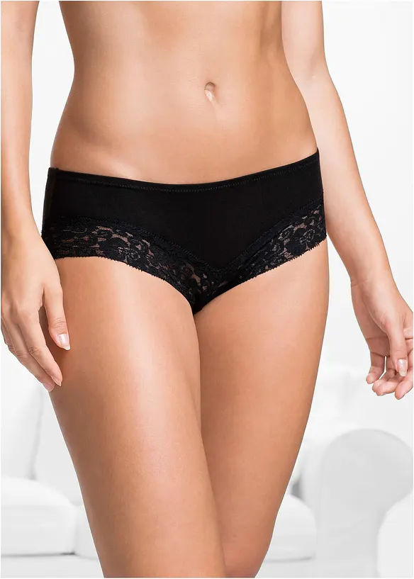 Panty mit Spitze (4er Pack) in schwarz von vorne - bonprix
