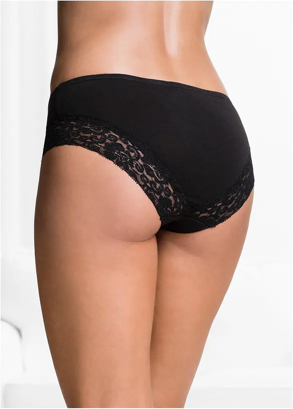 Panty mit Spitze (4er Pack) in schwarz von hinten - bonprix