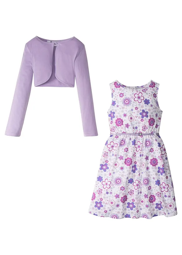 Kleid + Gürtel + Bolero (3-tlg. Set) in weiß - bonprix