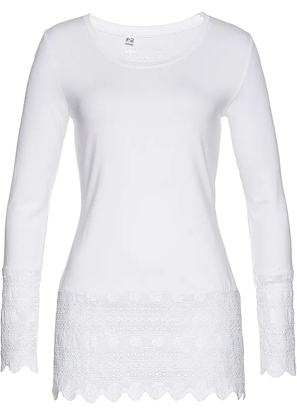 Longshirt mit Spitze in weiß von vorne - bonprix