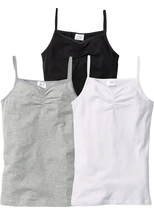 Top mit weicher Bio-Baumwolle (3er-Pack) in weiß von vorne - bonprix
