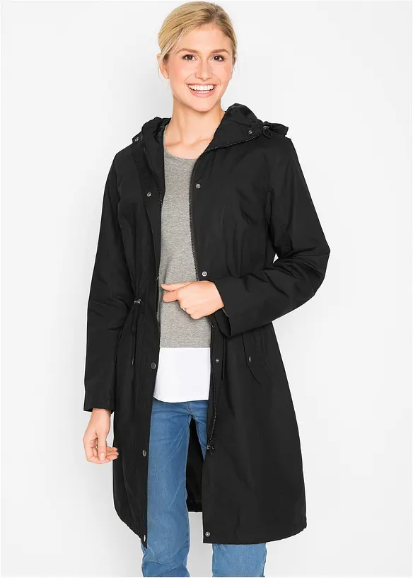 Parka mit Kapuze in schwarz von vorne (im Anschnitt) - bonprix