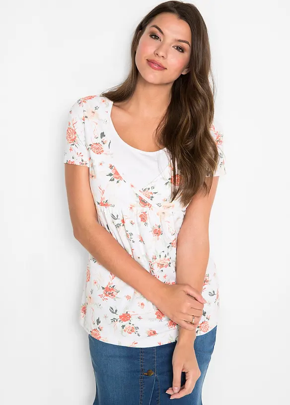2-in-1 Umstands- und Stillshirt aus Bio-Baumwolle in weiß von vorne (im Anschnitt) - bonprix