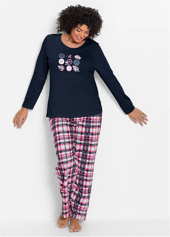 Pyjama aus reiner Bio-Baumwolle in blau von vorne (Totalaufnahme) - bonprix