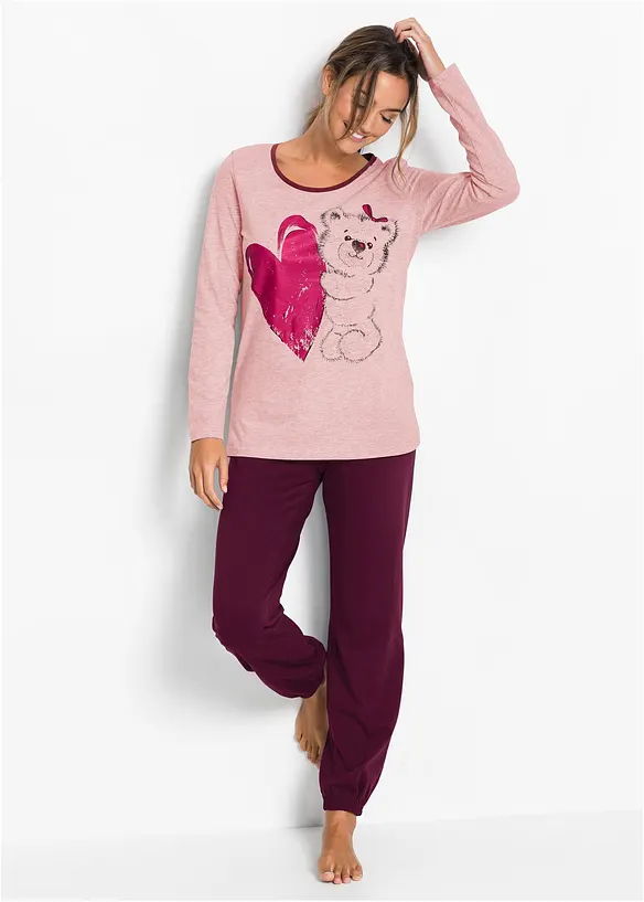 Pyjama mit Bio-Baumwolle in lila von vorne (Totalaufnahme) - bonprix