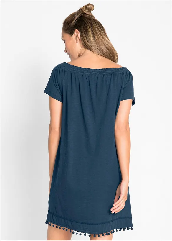 Jersey-Carmenkleid aus reiner Baumwolle in blau von hinten (Totalaufnahme) - bonprix