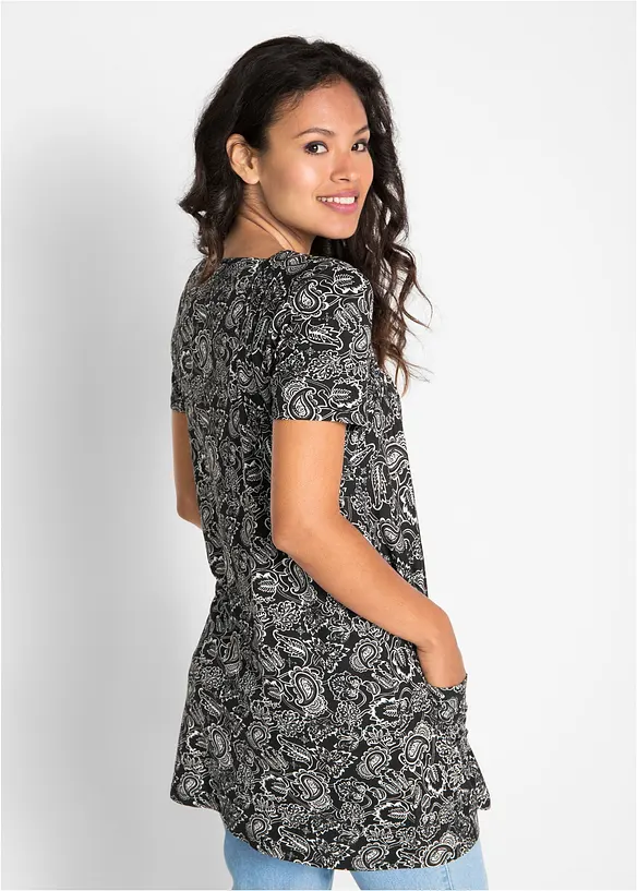 Shirt-Tunika, Kurzarm in schwarz von hinten (im Anschnitt) - bonprix