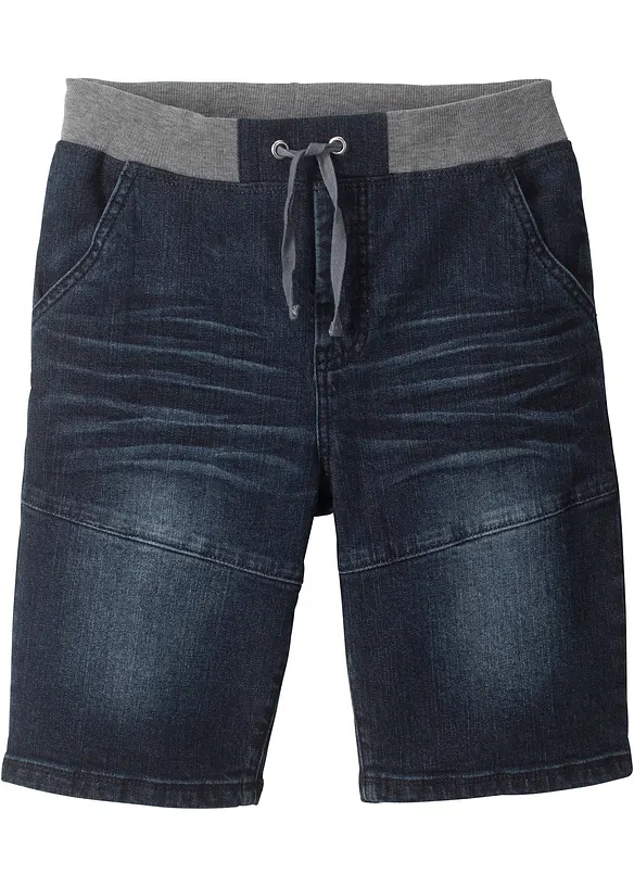 Schlupf-Stretch-Jeans-Bermuda, Regular Fit in blau von vorne - bonprix