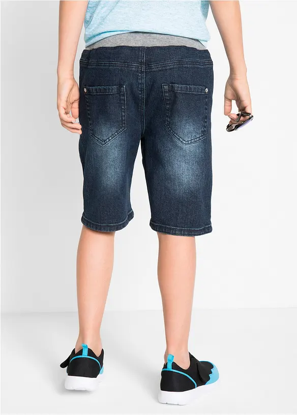 Schlupf-Stretch-Jeans-Bermuda, Regular Fit in blau von hinten - bonprix