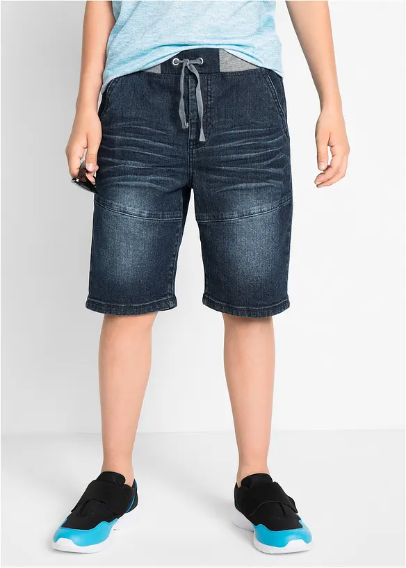 Schlupf-Stretch-Jeans-Bermuda, Regular Fit in blau von vorne - bonprix