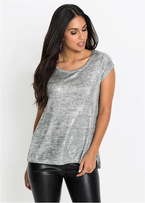 Glitzer-Shirt in grau von vorne (im Anschnitt) - bonprix