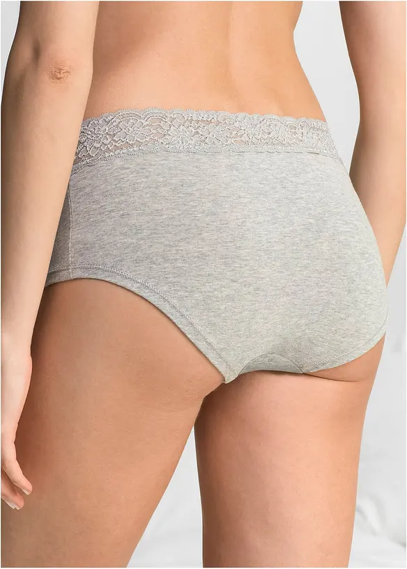 Maxipanty mit weicher Bio-Baumwolle und Spitze (4er Pack) in grau von hinten - bonprix