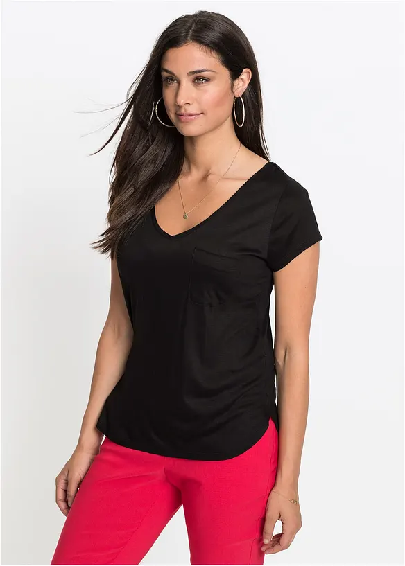 T-Shirt aus softer Viskose in schwarz von vorne (im Anschnitt) - bonprix T-Shirt aus softer Viskose in schwarz von vorne (im Anschnitt) - bonprix