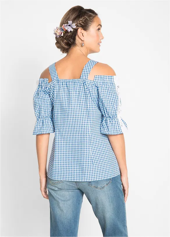 Trachtenbluse mit halbem Arm in blau von hinten (im Anschnitt) - bonprix