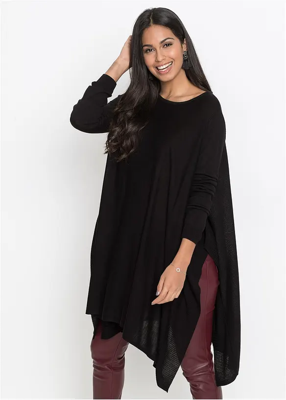 Long-Pullover aus Viskose-Mix in schwarz von vorne (im Anschnitt) - bonprix