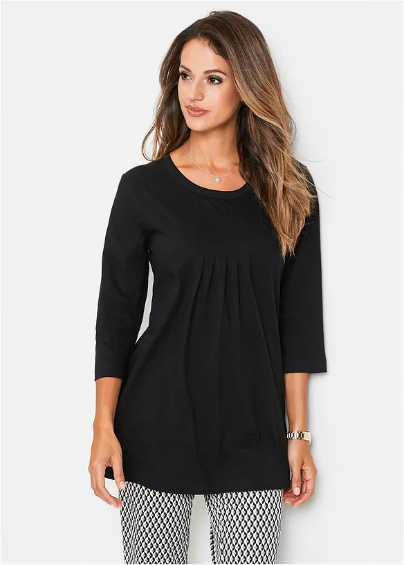 Longshirt aus reiner Baumwolle in schwarz von vorne (im Anschnitt) - bonprix Longshirt aus reiner Baumwolle in schwarz von vorne (im Anschnitt) - bonprix