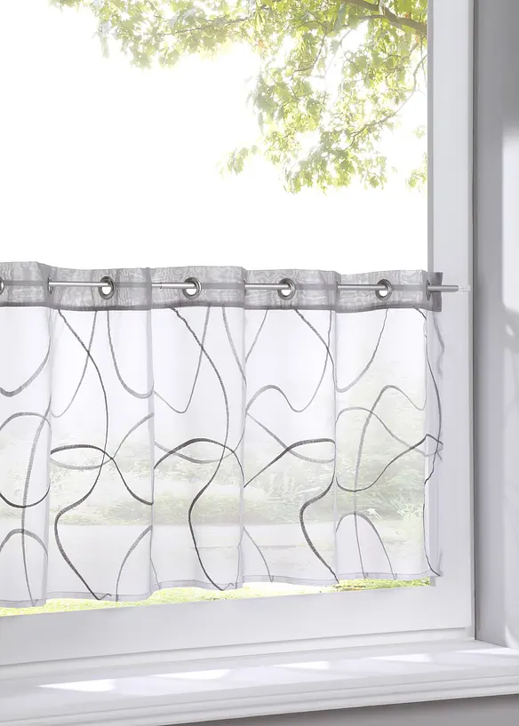 Scheibengardine mit recyceltem Polyester und Stickerei in grau - bonprix