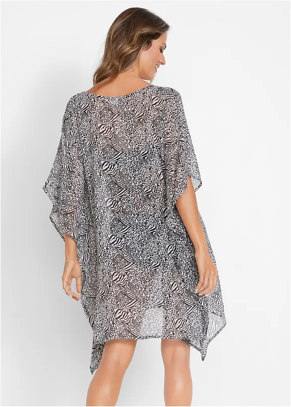 Strandtunika aus leichtem Chiffon in schwarz von hinten (Totalaufnahme) - bonprix