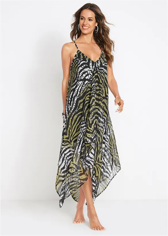Transparentes Strand Maxikleid aus leichtem Chiffon in grün von vorne (Totalaufnahme) - bonprix