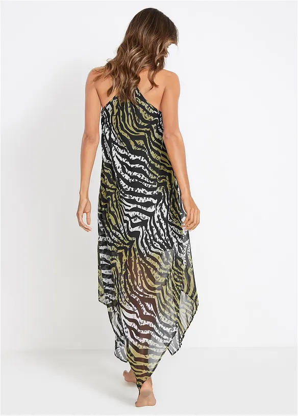 Transparentes Strand Maxikleid aus leichtem Chiffon in grün von hinten (Totalaufnahme) - bonprix