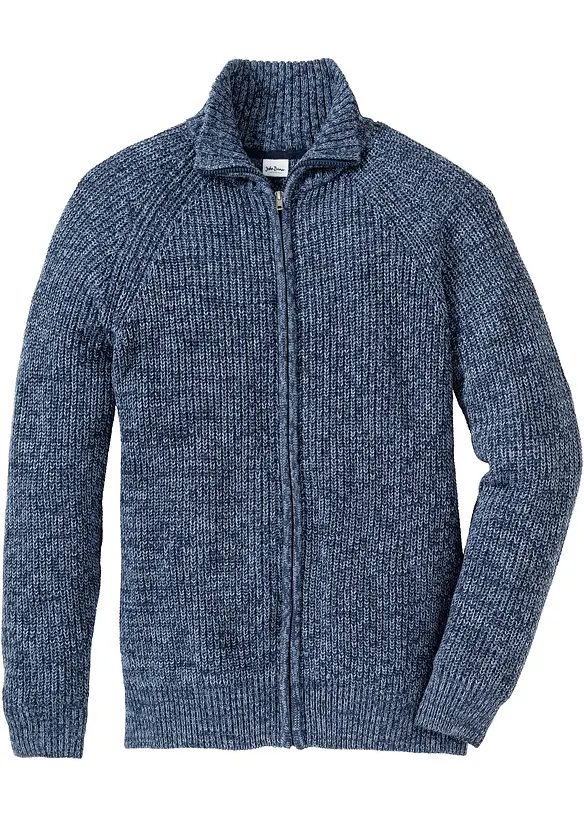 Grobstrickjacke mit Rippstruktur aus weichem Baumwollmix in blau von vorne - bonprix