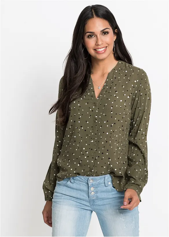 Bluse aus reiner Viskose in grün von vorne (im Anschnitt) - bonprix