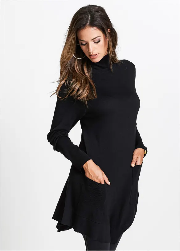 Long-Pullover aus Viskose-Mischung in schwarz von vorne (im Anschnitt) - bonprix