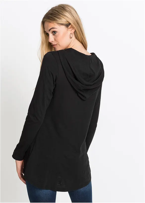 Longshirt mit Kapuze in schwarz von hinten (im Anschnitt) - bonprix