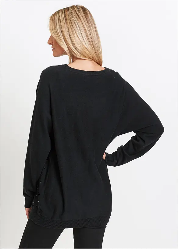 Long-Pullover aus Baumwoll-Mix in schwarz von hinten (im Anschnitt) - bonprix