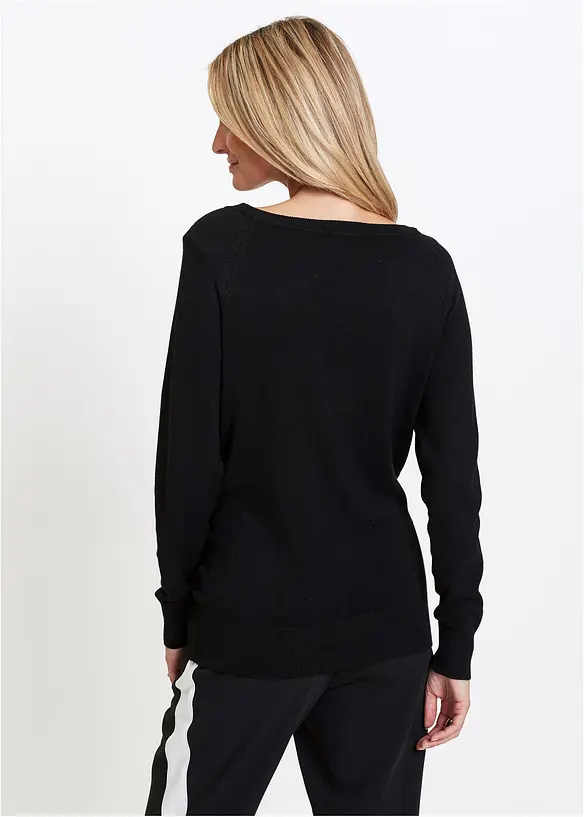 Long-Pullover mit Glitzersteinen in schwarz von hinten (im Anschnitt) - bonprix