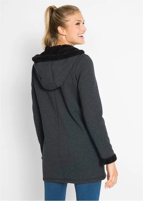 Kapuzen-Sweatjacke mit Teddyfell in grau von hinten (im Anschnitt) - bonprix
