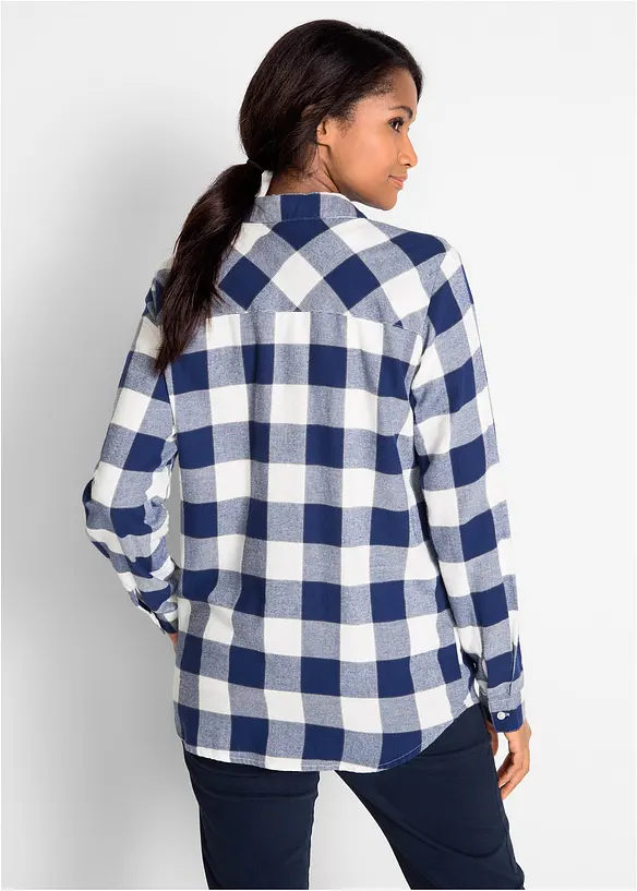 Flanellhemd aus reiner Baumwolle in blau von hinten (im Anschnitt) - bonprix