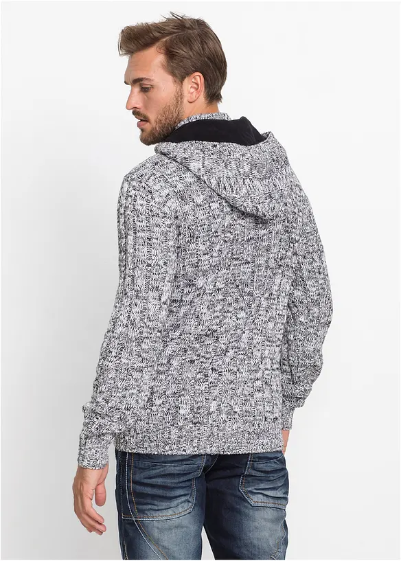 Grobstrick-Kapuzenpullover in Regular Fit in schwarz von hinten (im Anschnitt) - bonprix
