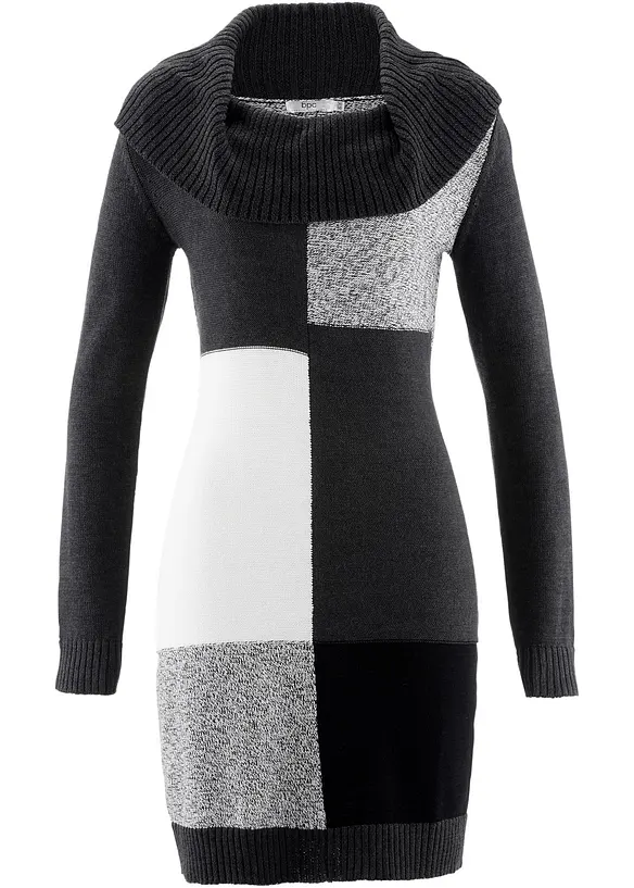 Strickkleid aus Baumwoll-Mix in grau von vorne - bonprix