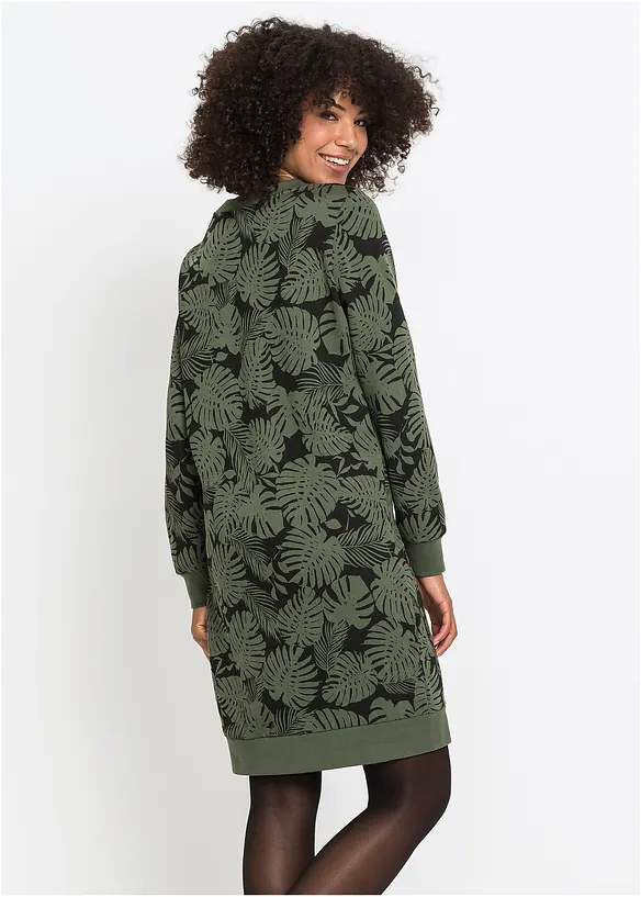 Sweatkleid, bedruckt in grün von hinten (Totalaufnahme) - bonprix