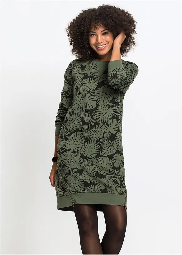 Sweatkleid, bedruckt in grün von vorne (Totalaufnahme) - bonprix