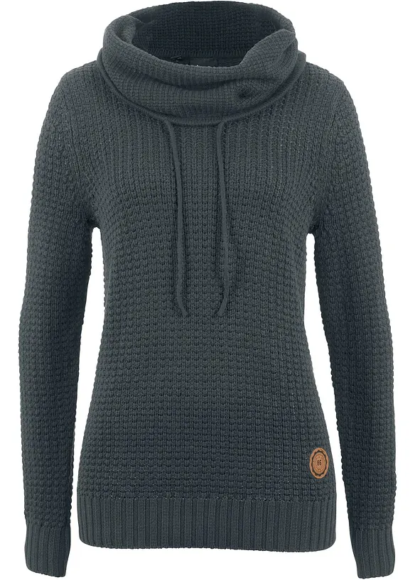 Grobstrick-Pullover aus Baumwoll-Mix in schwarz von vorne - bonprix