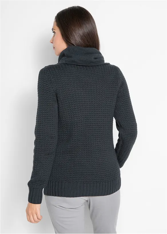 Grobstrick-Pullover aus Baumwoll-Mix in schwarz von hinten (im Anschnitt) - bonprix
