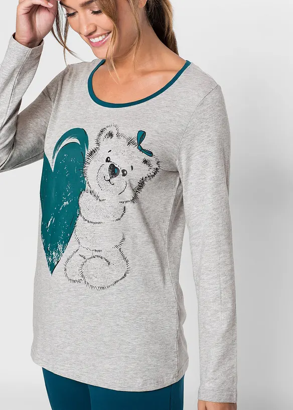 Pyjama mit Bio-Baumwolle in petrol (Detailaufnahme) - bonprix