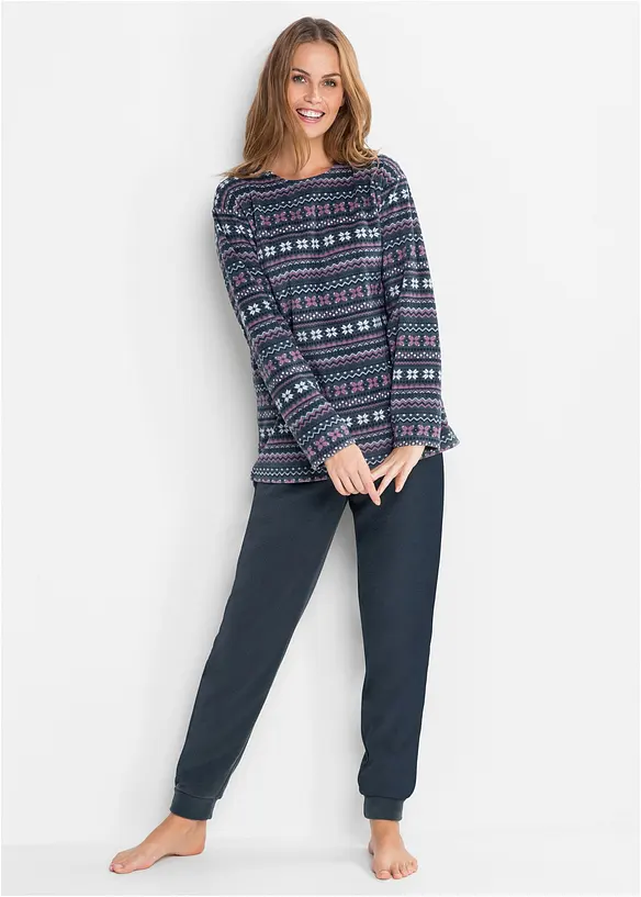 Fleece Loungewear Hausanzug in blau von vorne (Totalaufnahme) - bonprix