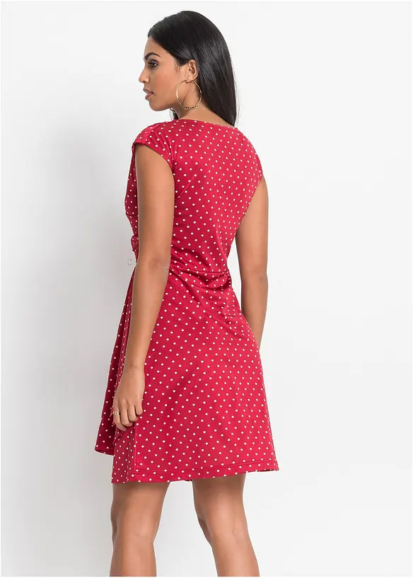Pünktchen-Jerseykleid in rot von hinten (Totalaufnahme) - bonprix