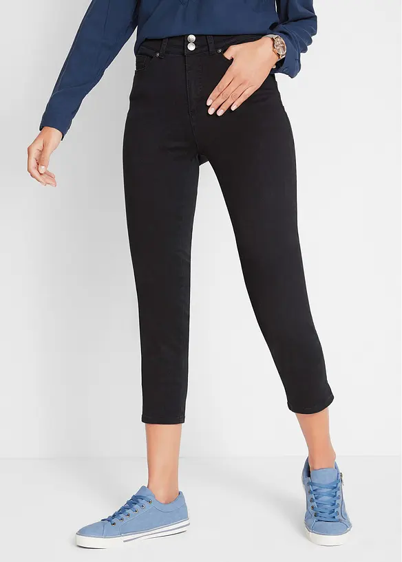 Slim-Fit-Jeans Mid Waist, Bequembund in schwarz von vorne - bonprix