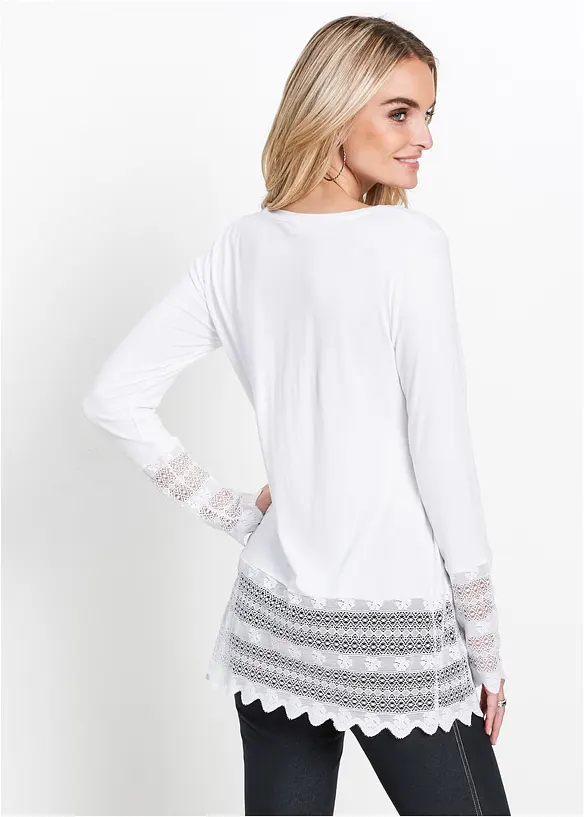 Longshirt mit Spitze in weiß von hinten (im Anschnitt) - bonprix